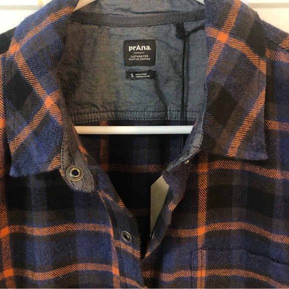 NWT PrAna Golden Canyon Blue/Burnt Orange/Black Snap Flannel Rich Sapphire - Picture 11 of 13
